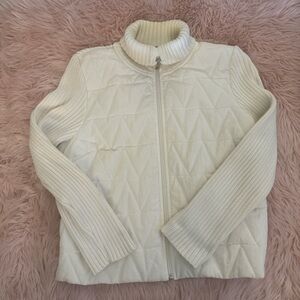Liz Claiborne Ivory Quilted Jacket with Ribbed Collar